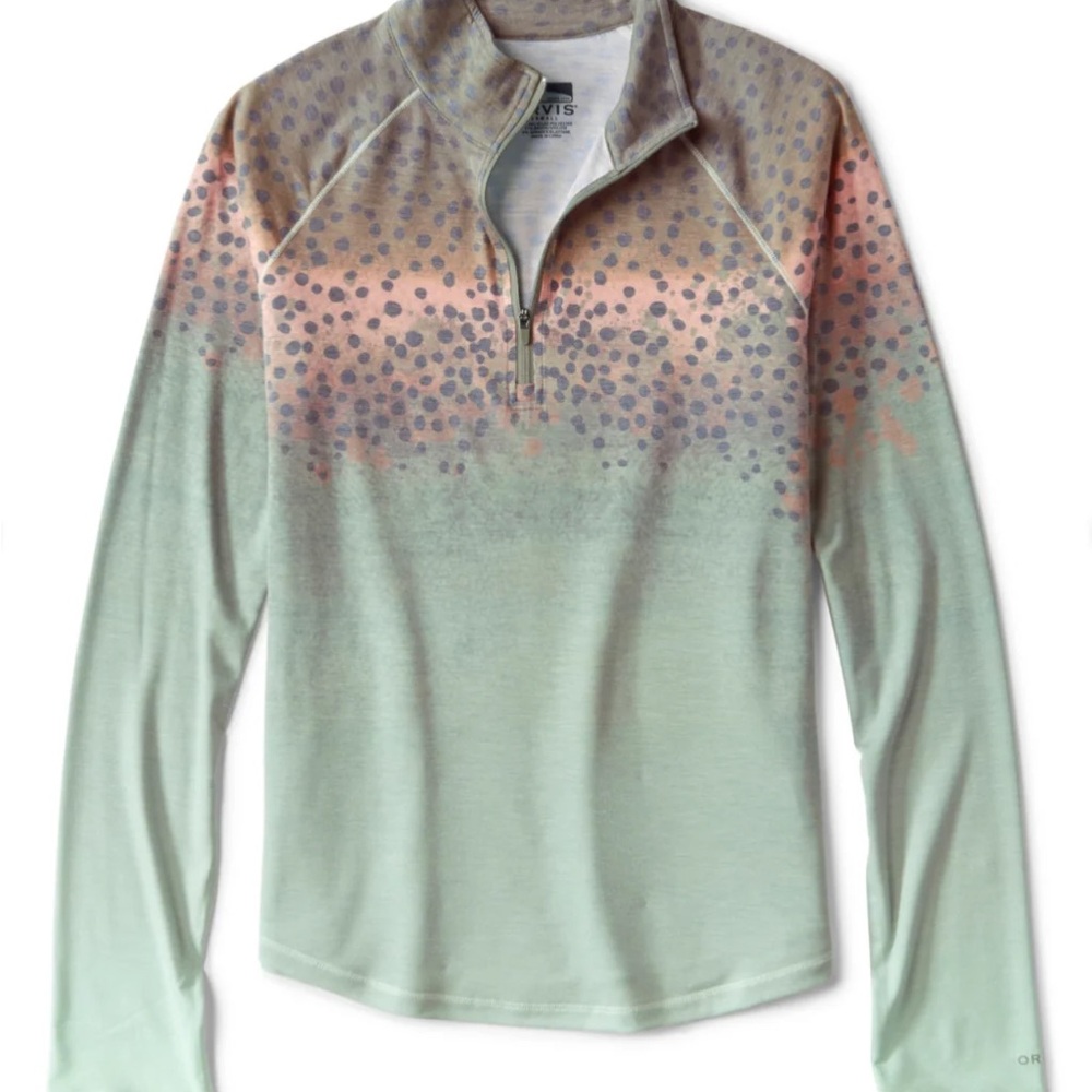 Orvis Dricast 1/4 Zip Pullover Sweatshirt Rainbow Trout Green Fleece Mens XXL